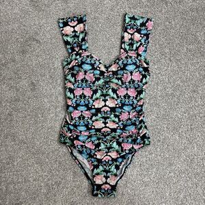 Caribbean Sand Swimsuit Womens 10 Multicolor Floral One Piece Tropical Ruched